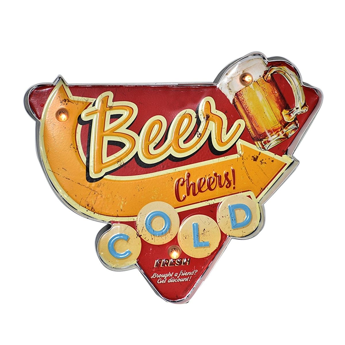 MSA MUEBLES SANTA ANA - LETRERO VINTAGE LED BEER COLD (33 x 5 x 28 cms.)