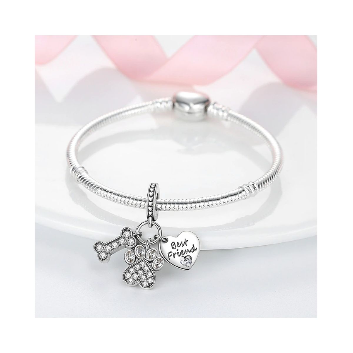 SILVER HEART - Charm Triple Motivo Canino en Plata Fina 925 SILVER HEART