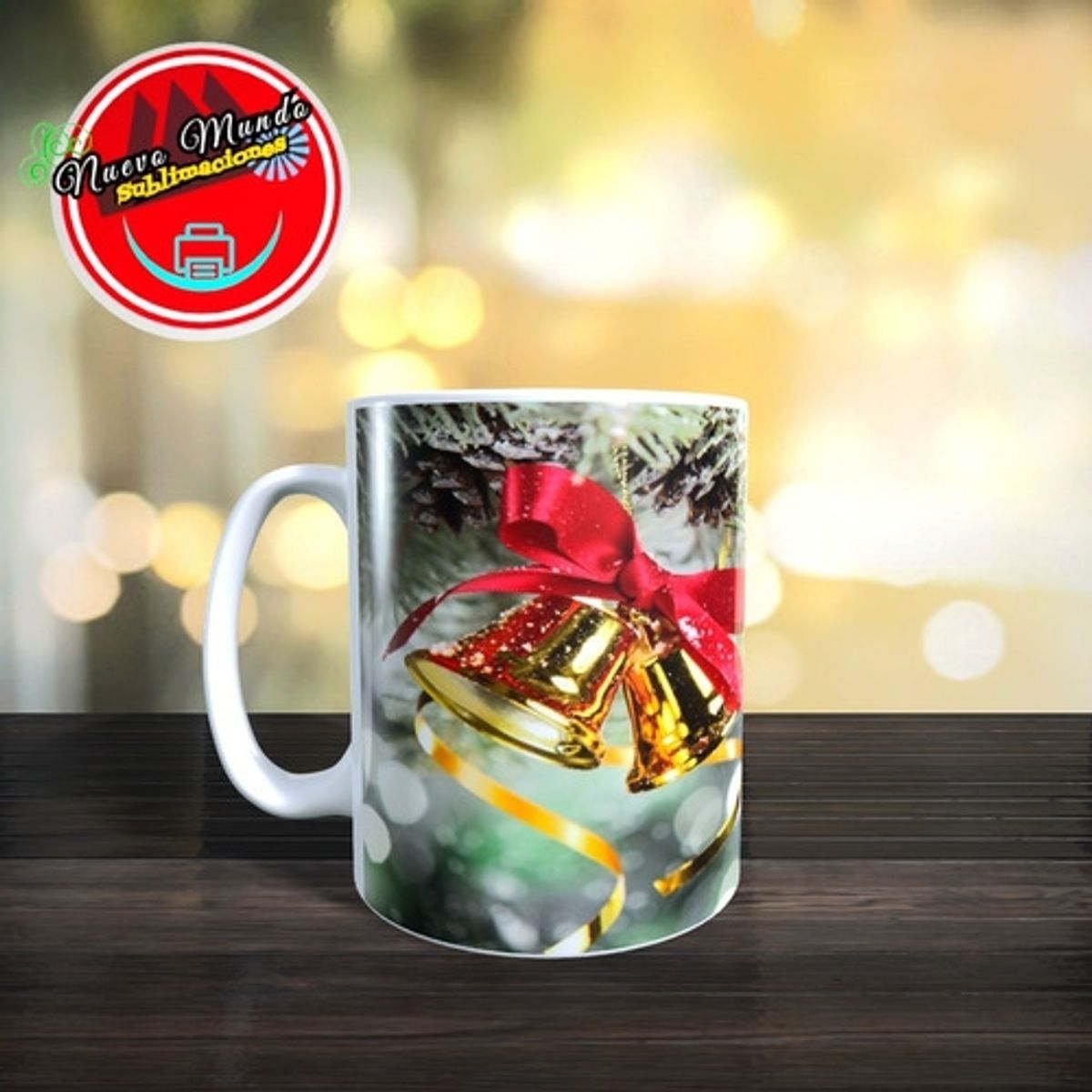 GENERICO - Taza Blanca De Navidad - Diseño Campanas Navideñas