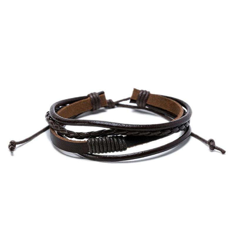 MILLAM - Pulsera Ajustable 4 en 1 Cuero color Café con Texturas