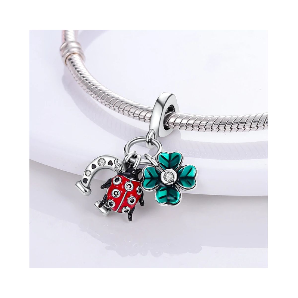 SILVER HEART - Charm Triple Motivo Suerte en Plata Fina 925 SILVER HEART