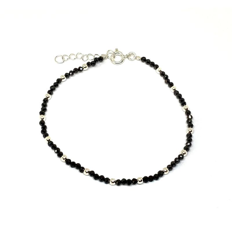 ANDREA COGGIOLA JOYAS - Pulsera Cristal Negro Facetado Plata Fina 925