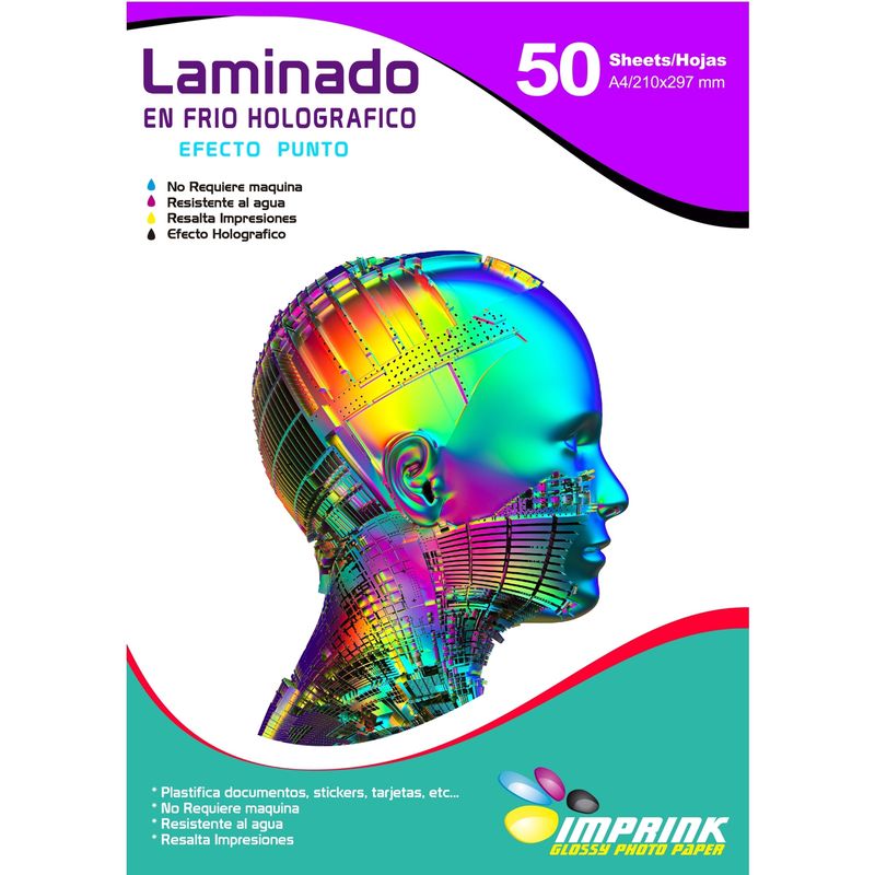 IMPRINK - Laminado en Frio Transparente Efecto Glitter A4 50 hojas