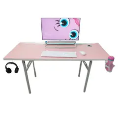 SM - Escritorio Gamer plegable ROSA 130 CM con luz LED patas de fierro