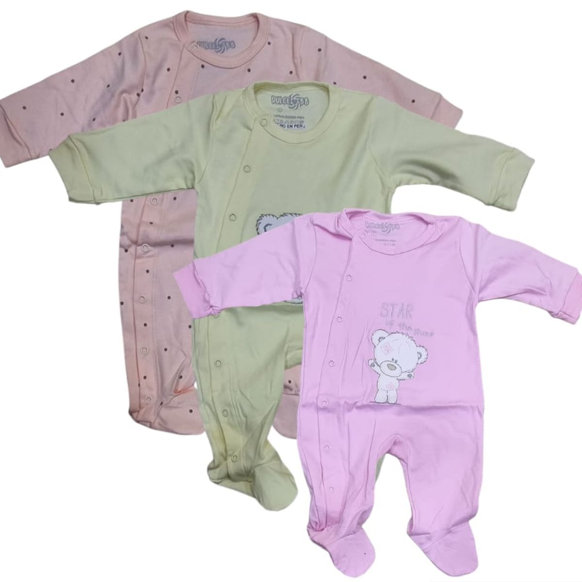 AGW - Pack 3 Ositos Enterito Bebe Niña Algodon Pima.