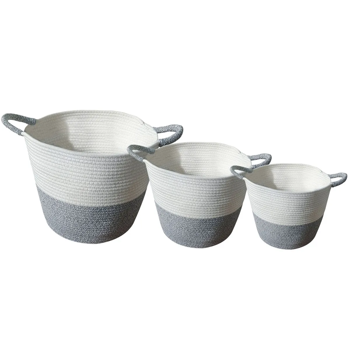 INSPIRACCI - Set 3 cestos algodón con mangos bicolor