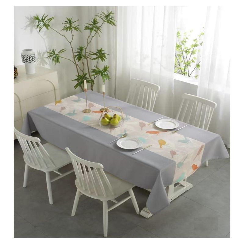 GENERICO - Mantel Antimanchas Aves Gris Pastel 140 X 220 Cm Rectangular