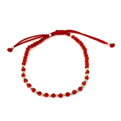 ANDREA COGGIOLA JOYAS - Pulsera Cristal Redondo Rojo Facetado Plata Fina 925 Cordón Rojo