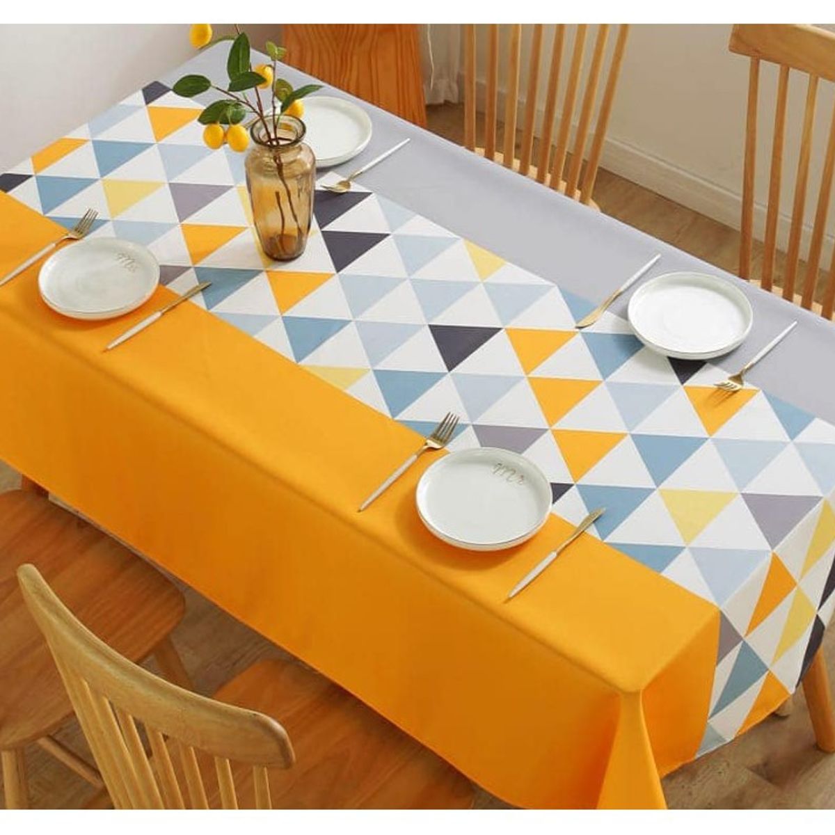 GENERICO - Mantel Antimanchas Amarillo Étnico 140 X 220 Cm Rectangular