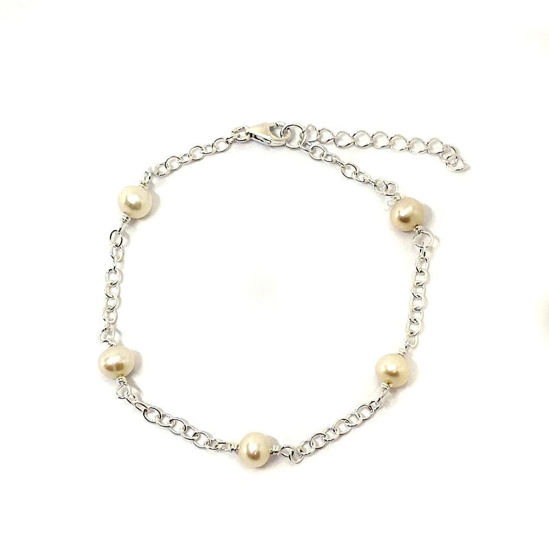 ANDREA COGGIOLA JOYAS - Pulsera 5 Perlas de Río Plata Fina 925.