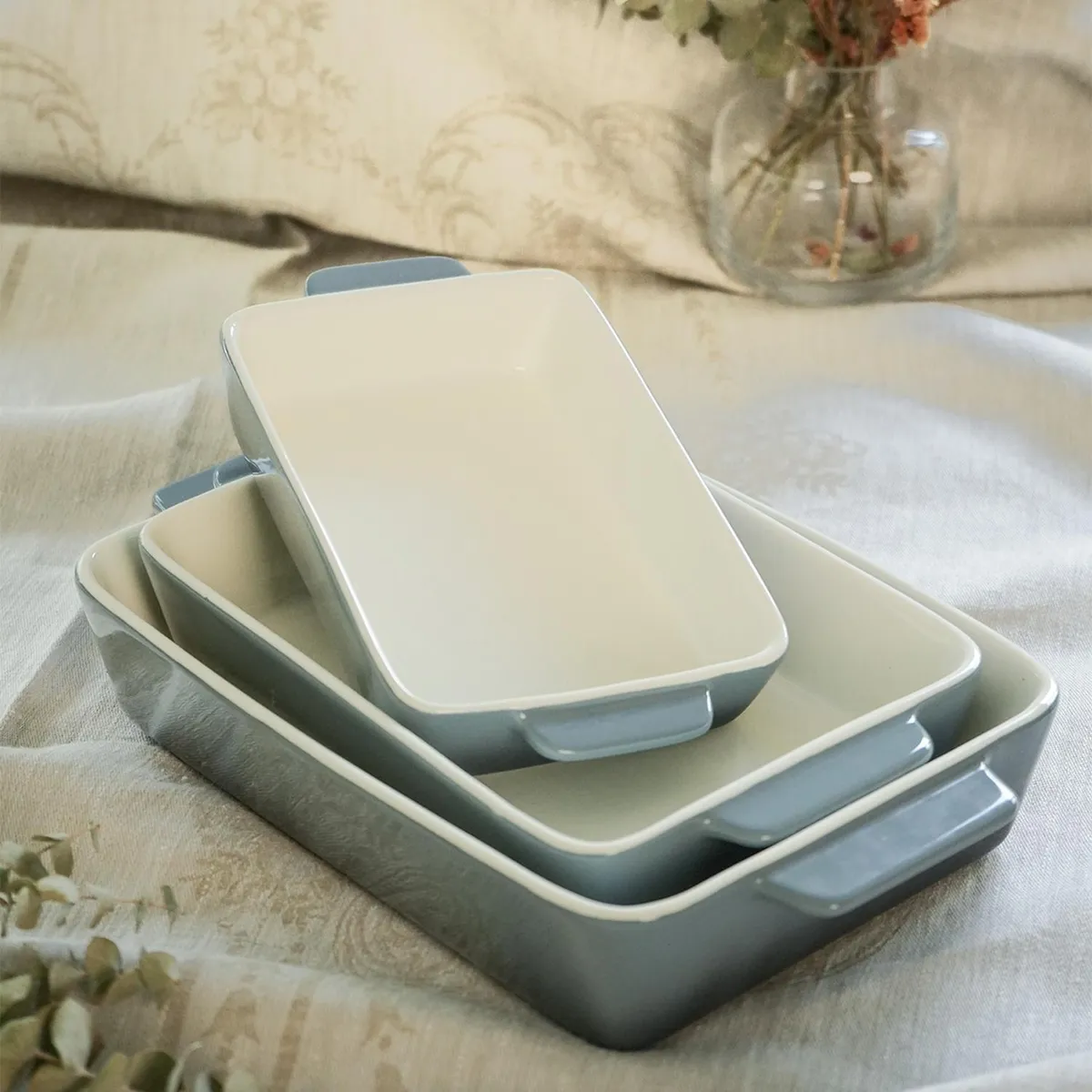 SIMPLIT - Set 3 Fuentes de Cerámica para Horno Celeste Simplit