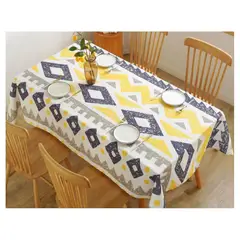 GENERICO - Mantel Antimanchas Mod. Azteca Gris Amarillo 140 X 220 Cm Rectangular