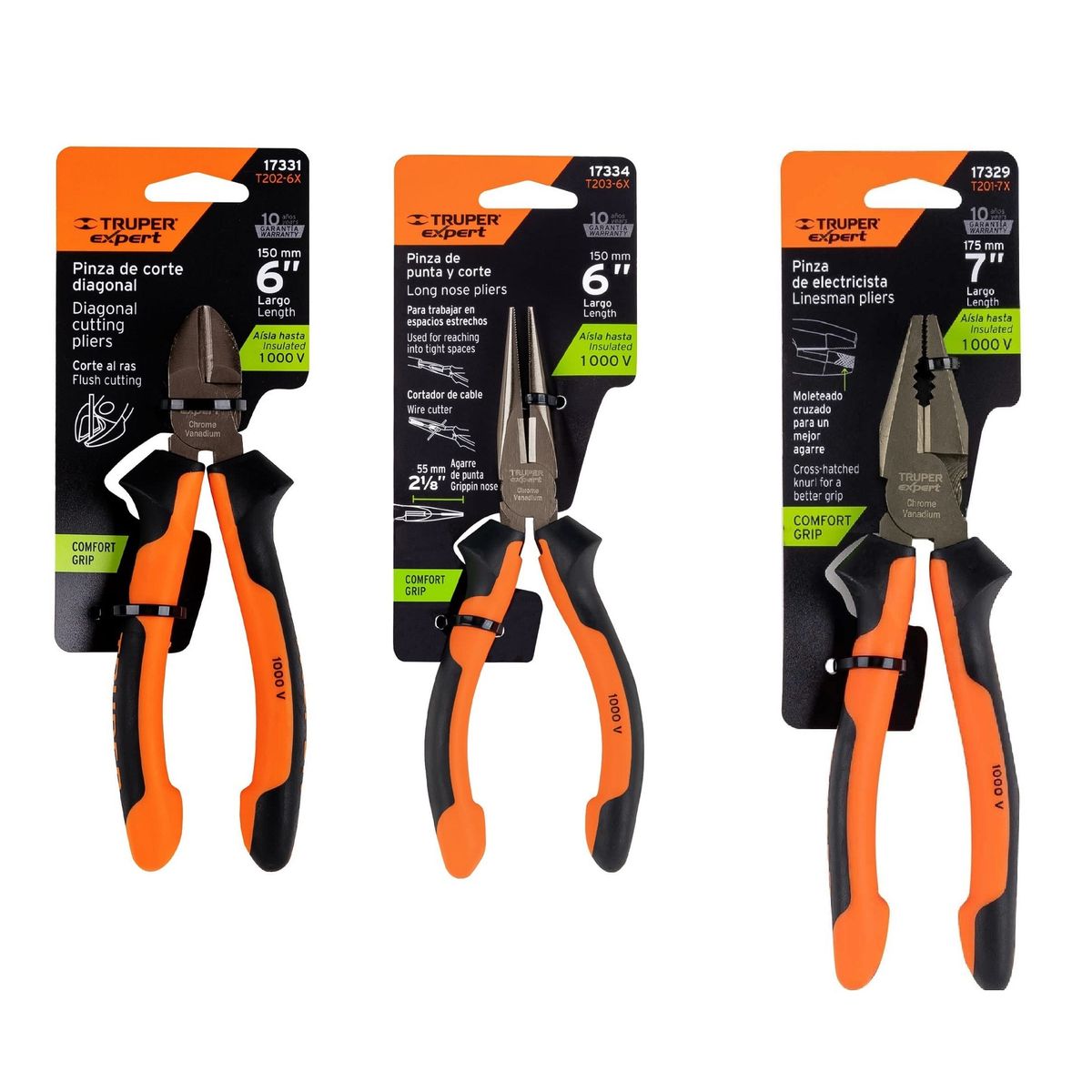 TRUPER - Pack De 3  Alicates Truper con Aislación 1000 Volt