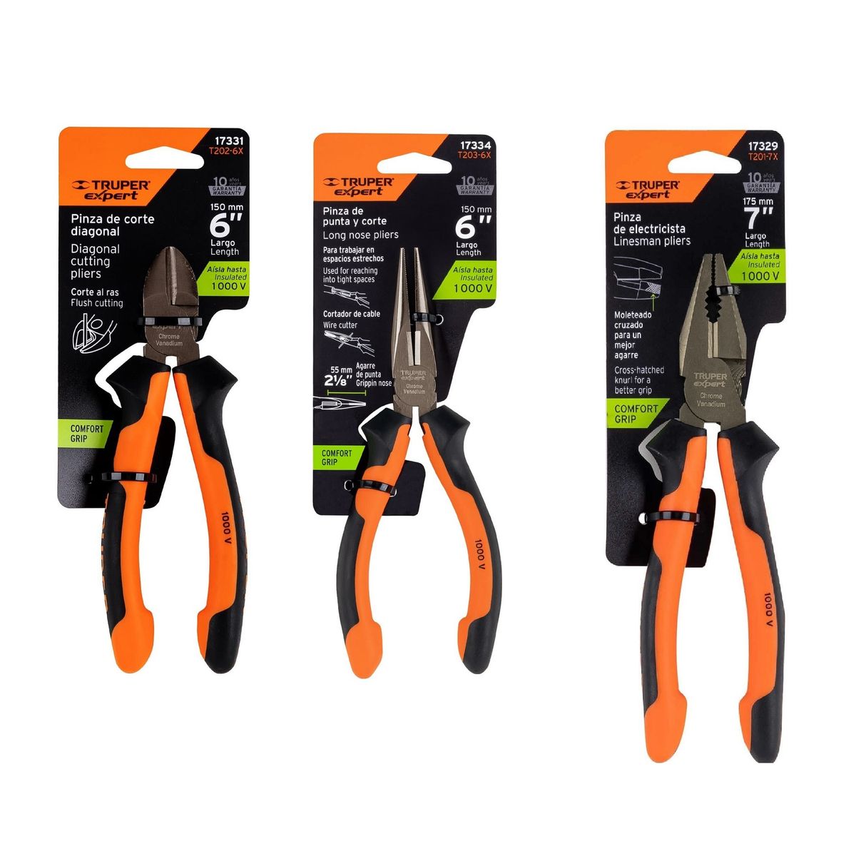 TRUPER - Pack De 3  Alicates Truper con Aislación 1000 Volt