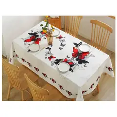 GENERICO - Mantel Antimanchas Mariposas Rojo y Negro 140 X 220 Cm Rectangular
