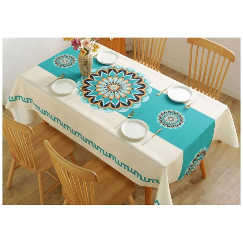GENERICO - Mantel Antimanchas Gran Mandala Turques 140 X 220 Cm Rectangular