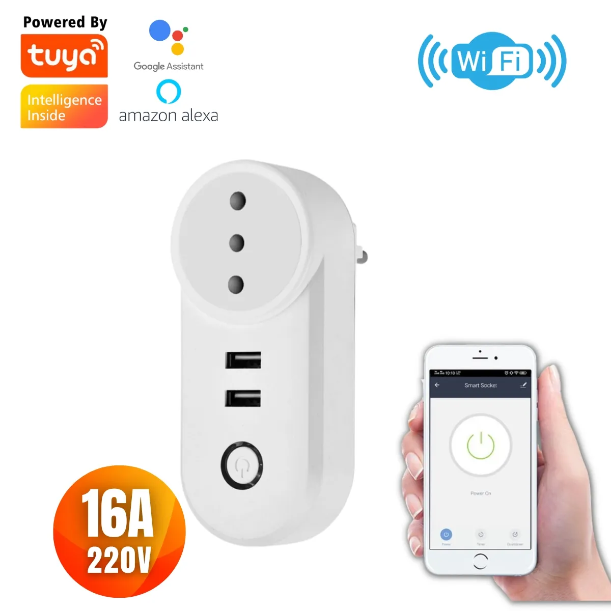 D MOTICA - Enchufe Wifi Inteligente Con 2 Usb, 220V-16A  Alexa Y Google Home