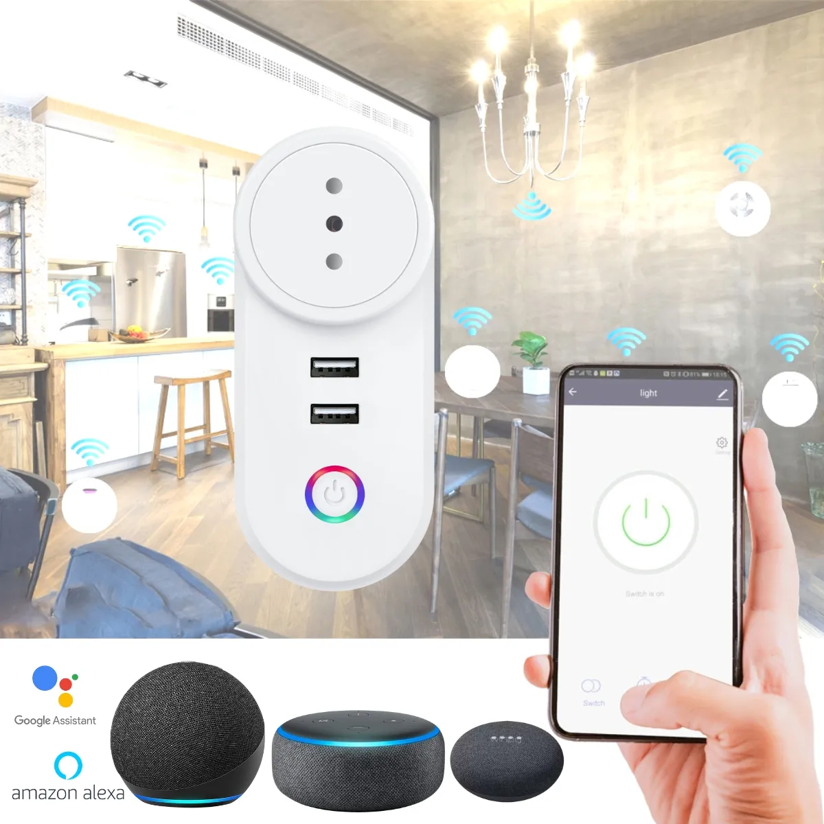 D MOTICA - Enchufe Wifi Inteligente Con 2 Usb, 220V-16A  Alexa Y Google Home