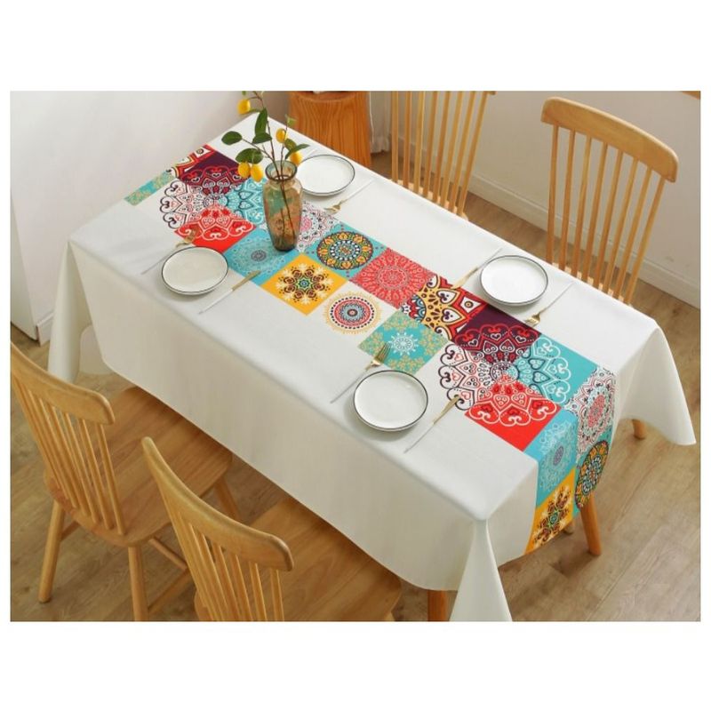 GENERICO - Mantel Antimanchas Mandala Colors Blanco X 220 Cm Rectangular