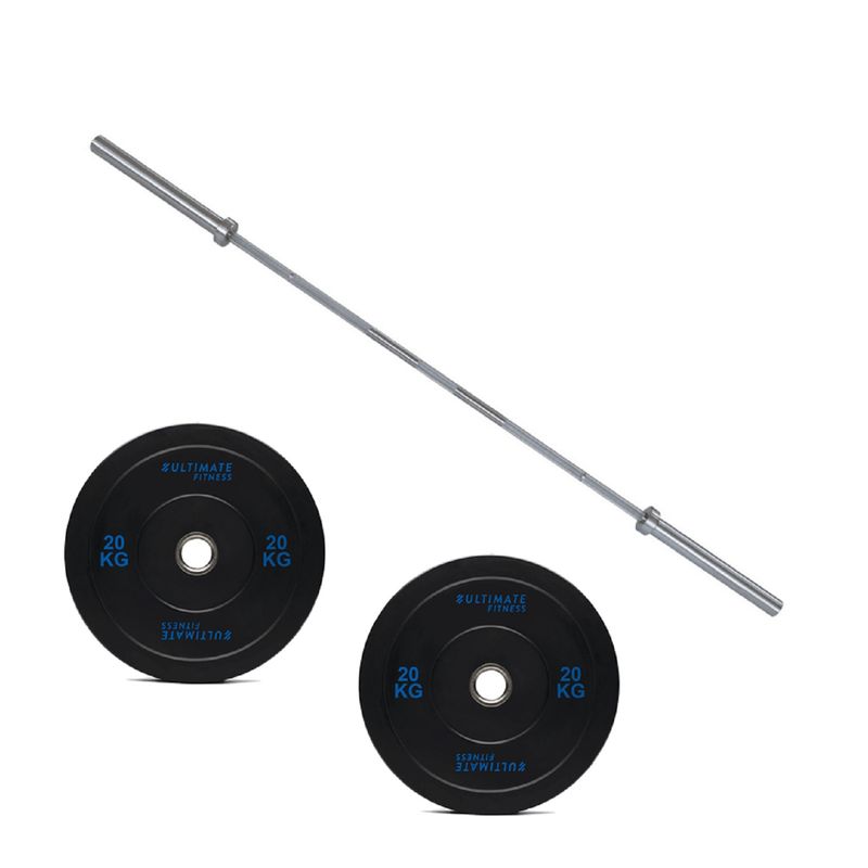 ULTIMATE FITNESS - BARRA OLÍMPICA 28 MM + DISCO OLÍMPICO BUMPER 20 KG(2 UNI)