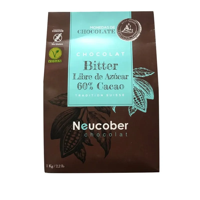 GENERICO - CHOCOLATE BITTER 60% CACAO SIN AZÚCAR NEUCOBER 1 KG