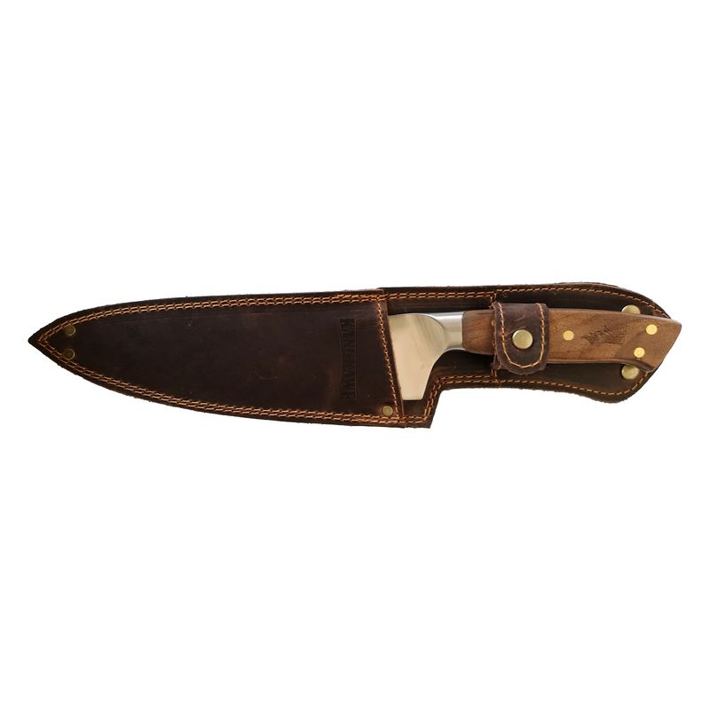 KANGKAWE - CUCHILLO 8" PARRILLERO CATEMU CON FUNDA DE CUERO CAFÉ