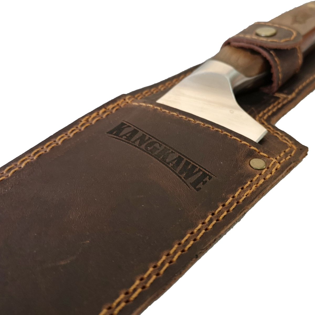 KANGKAWE - CUCHILLO 8" PARRILLERO CATEMU CON FUNDA DE CUERO CAFÉ