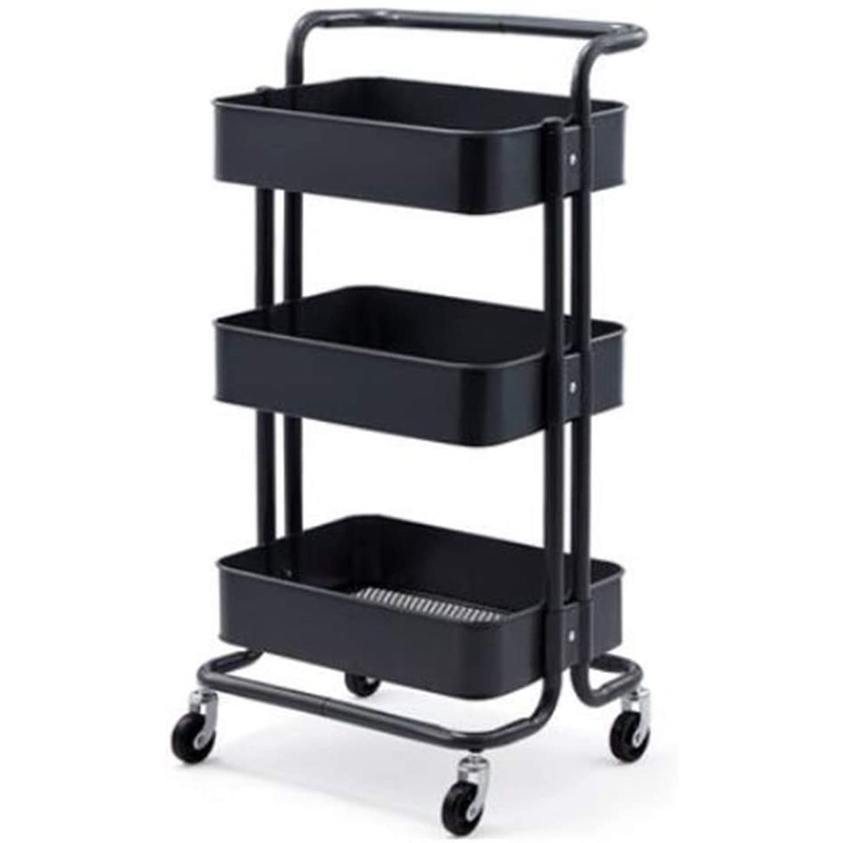 GENERICO - Carrito Organizador Metalico De 3 Niveles Con Ruedas NEGRO
