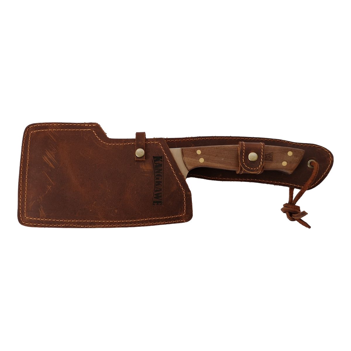 KANGKAWE - MACHETE 8" PARRILLERO RIÑIHUE CON FUNDA DE CUERO CAFÉ