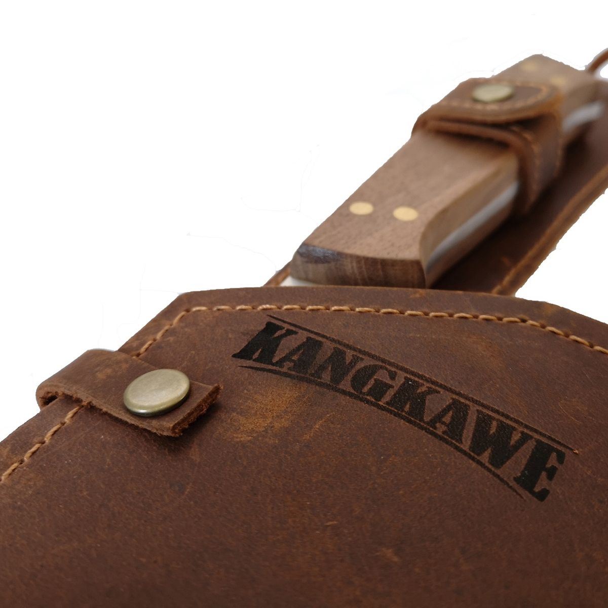 KANGKAWE - MACHETE 8" PARRILLERO RIÑIHUE CON FUNDA DE CUERO CAFÉ