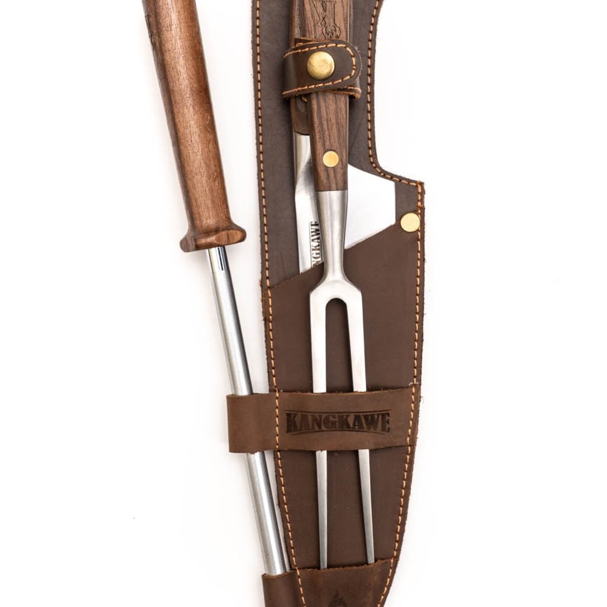 KANGKAWE - TRILOGIA EN CUERO: PINCHO PRO + CUCHILLO CATEMU + ASTIL