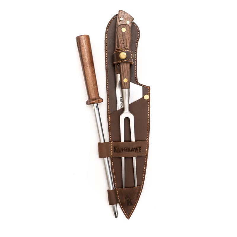 KANGKAWE - TRILOGIA EN CUERO: PINCHO PRO + CUCHILLO CATEMU + ASTIL