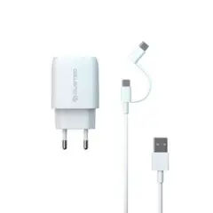 DUSTED - Cargador USB-C PD Carga Rápida 20W con Cable 2en1 Blanco.
