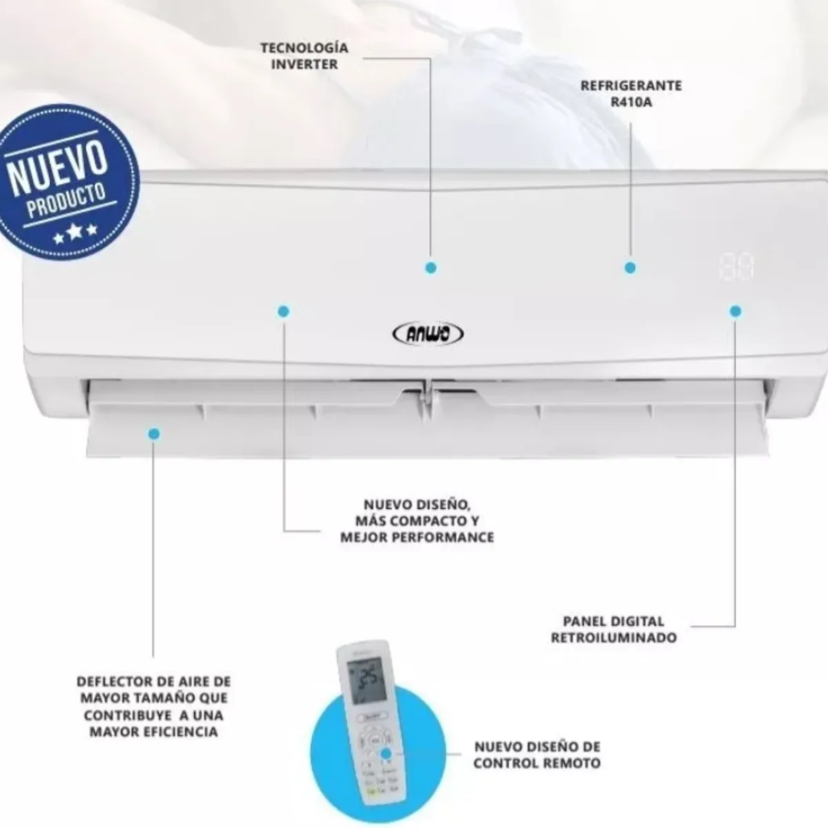 ANWO - Aire acondicionado de 24000 Btu Split Anwo Inverter