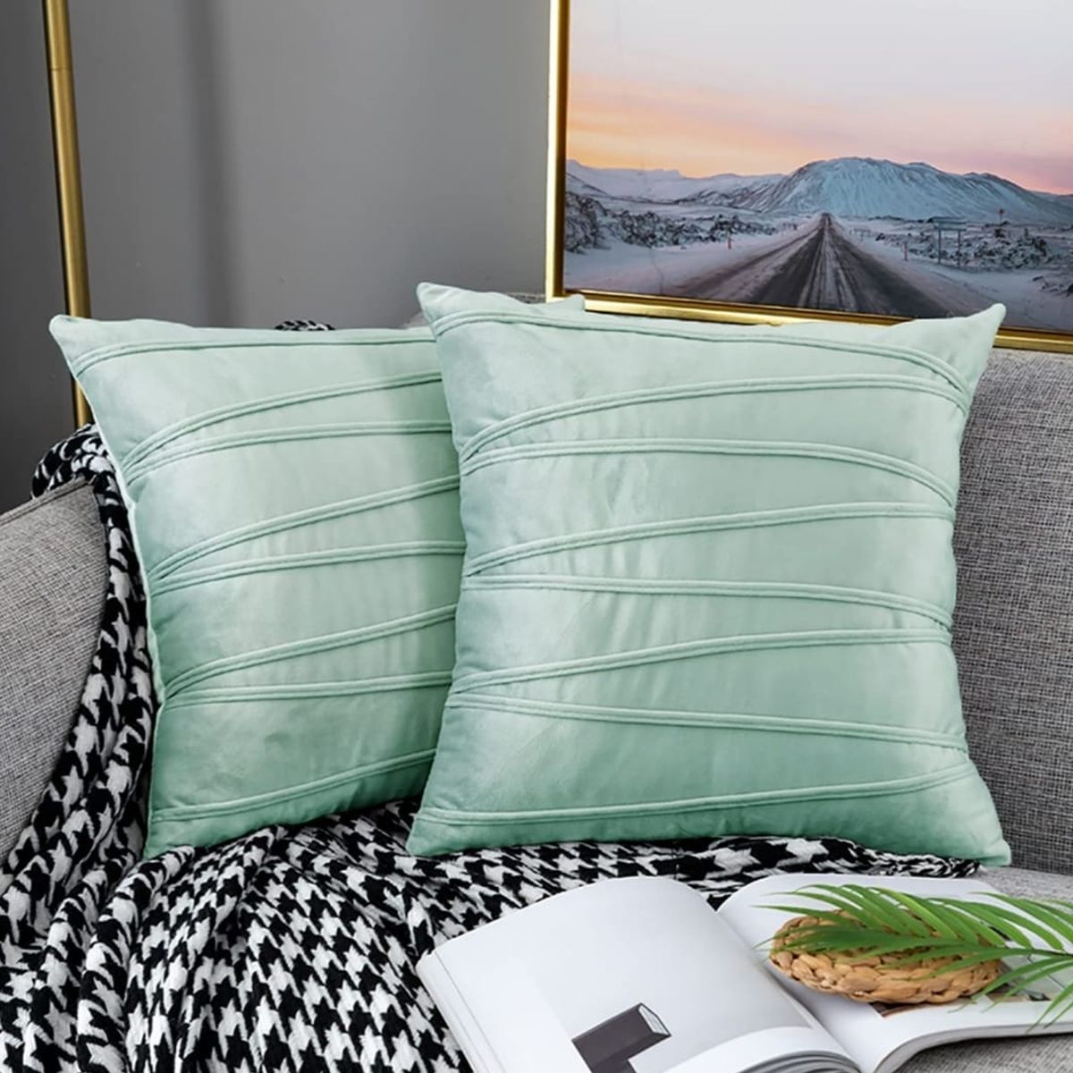 GENERICO - Fundas de cojín bicolor Celeste pack 4 unidades