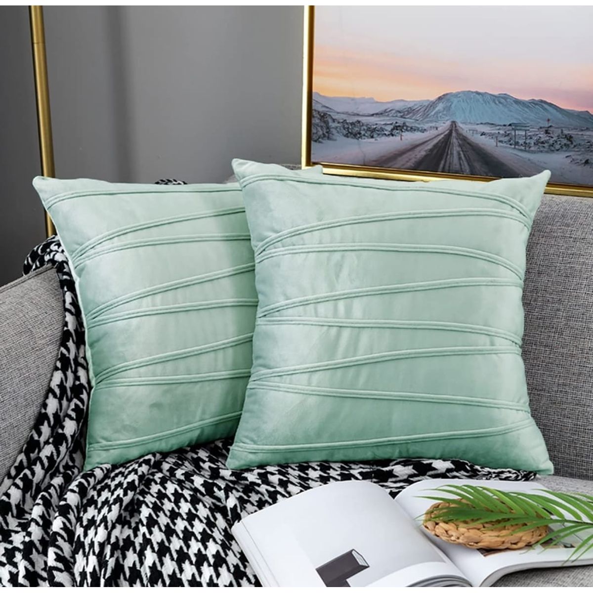 GENERICO - Fundas de cojín bicolor Celeste pack 4 unidades