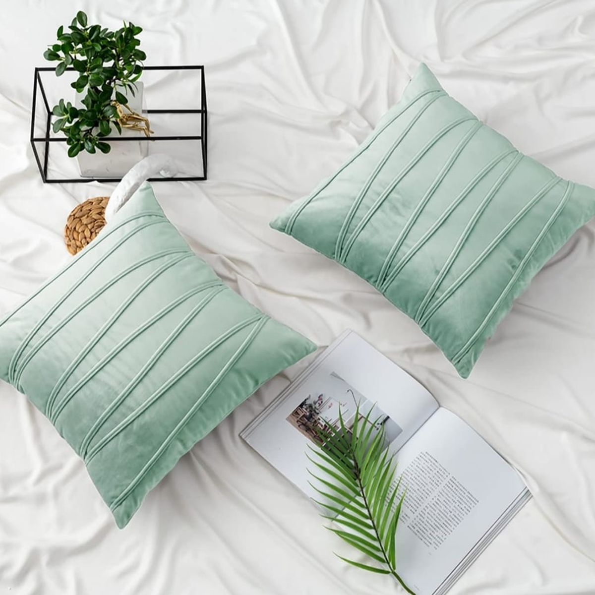 GENERICO - Fundas de cojín bicolor Celeste pack 4 unidades