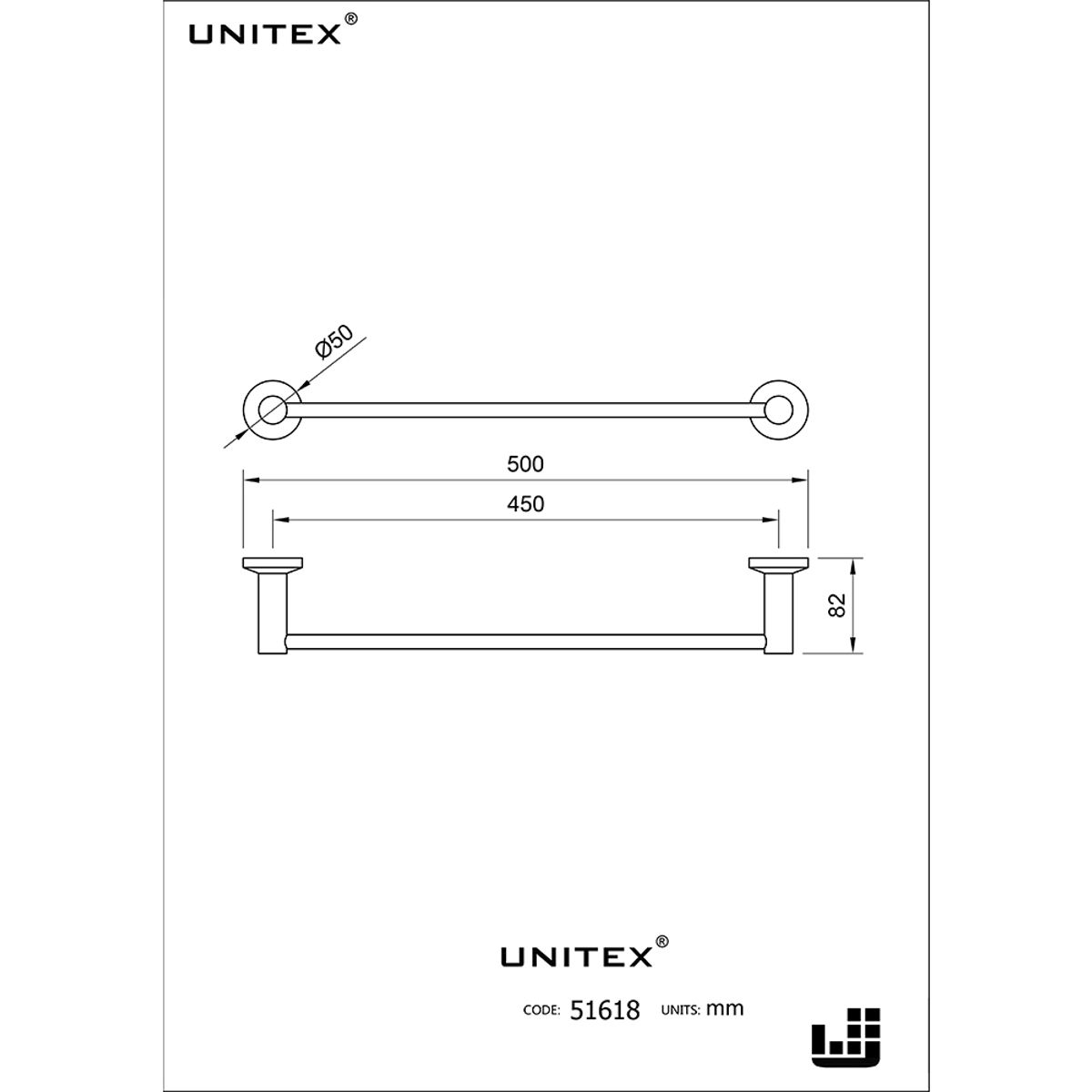UNITEX - Toallero Barra Inox 45cm 51618
