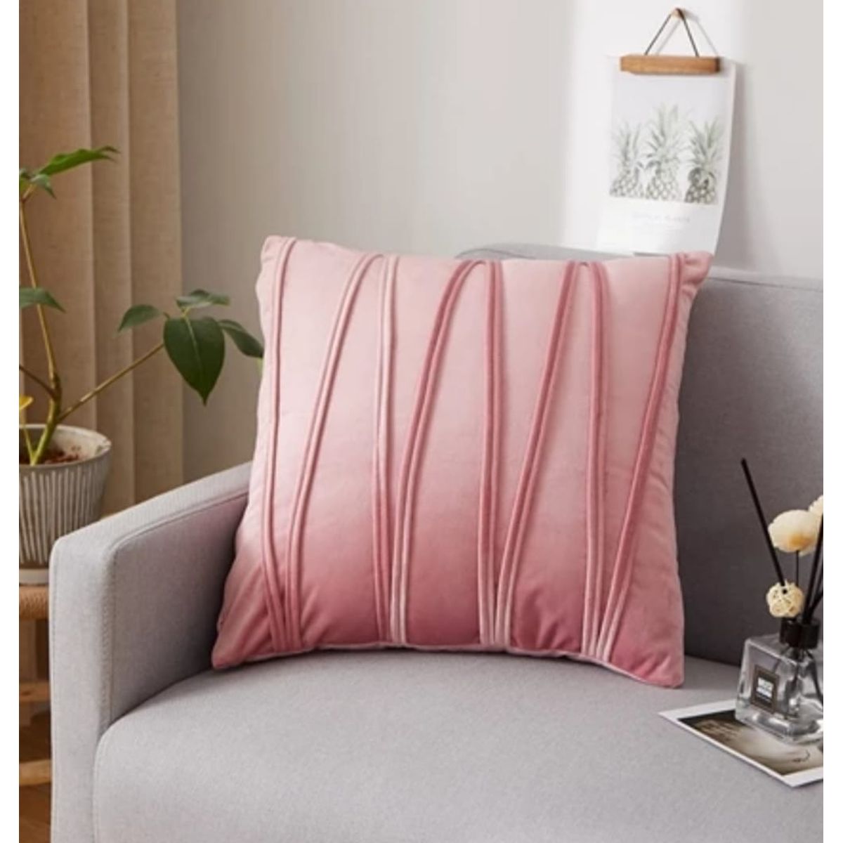 GENERICO - Fundas de cojín lineas Rosa pack 4 unidades