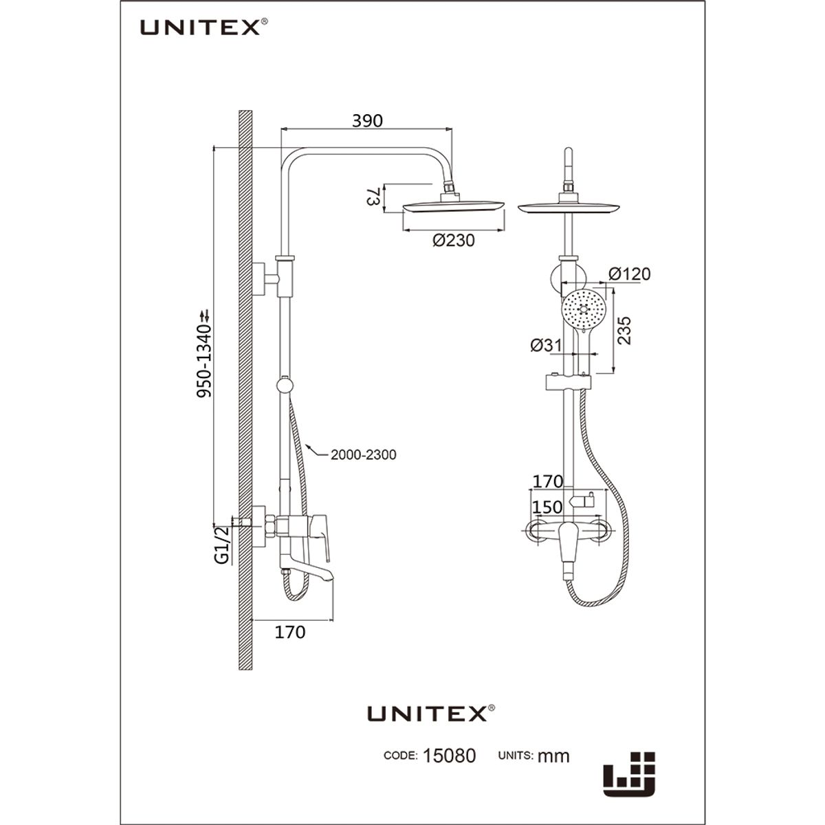 UNITEX - Columna de Tina Ducha Sigel 15080.