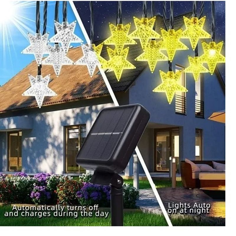 GENERICO - Pack X2 Luces Solares Estrella Decoración Navideña Guirnaldas Cálida