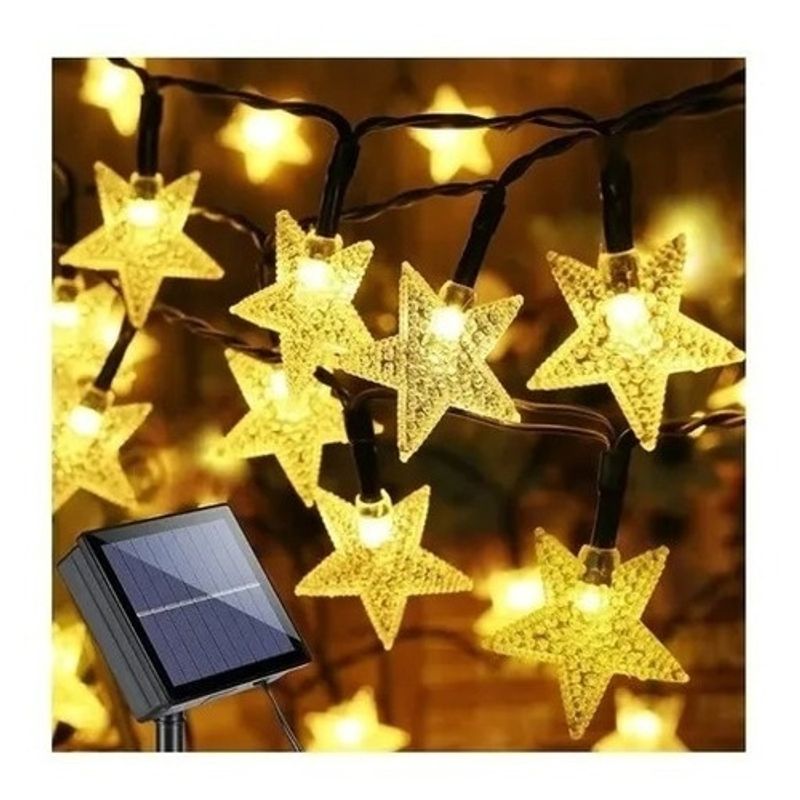 GENERICO - Pack X3 Luces Solares Estrella Decoración Navideña Guirnaldas Calida