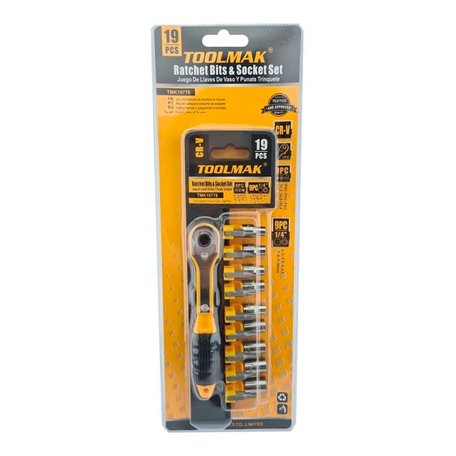 GENERICO - Set Kit Juego Dados Y Puntas Cuadrante 1/4 19 Piezas Toolmak