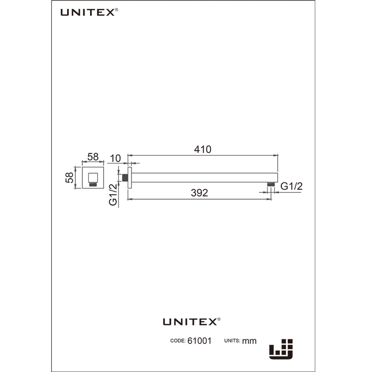 UNITEX - Brazo de Ducha al Muro 40 cm 61001