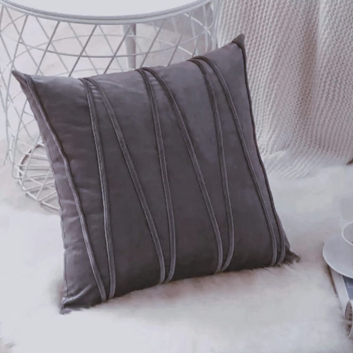 GENERICO - Fundas de cojín terciopelo Gris pack 4 rayas