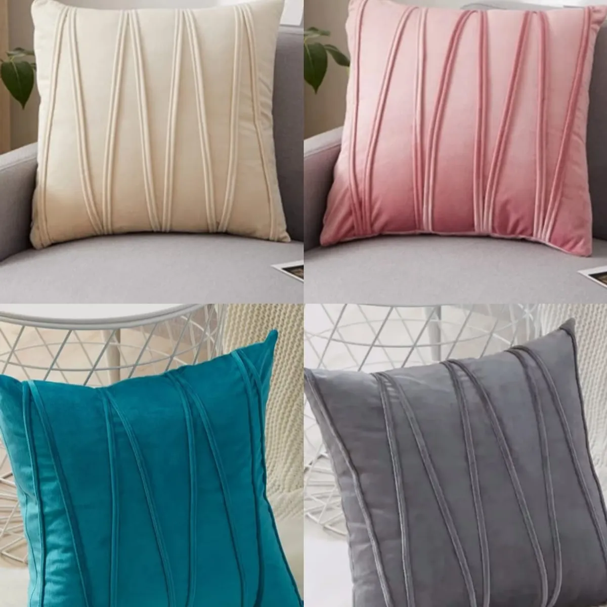 GENERICO - Fundas de cojín terciopelo Gris pack 4 rayas