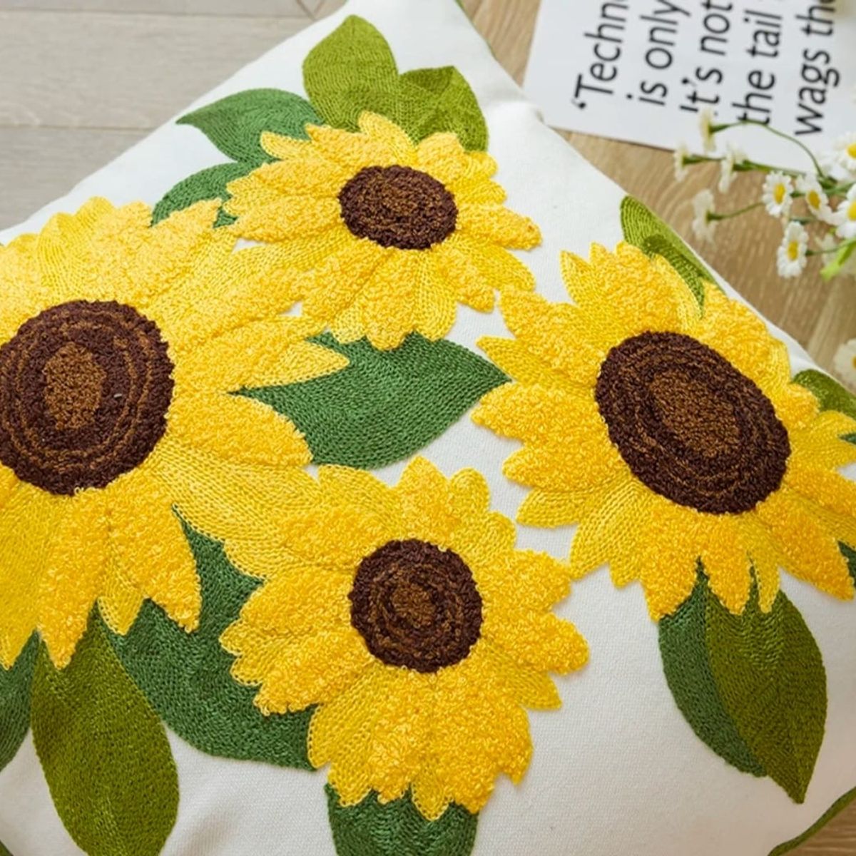 GENERICO - Fundas para cojín girasol bordada pack dos