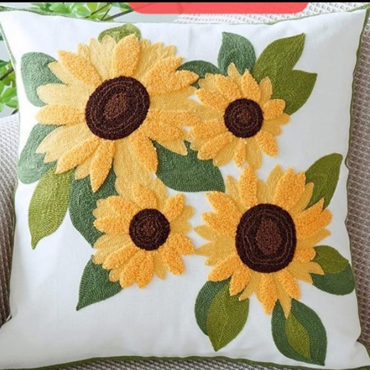 GENERICO - Fundas para cojín girasol bordada pack dos