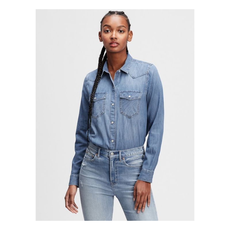GAP - Blusa Jeans Western Mujer Azul