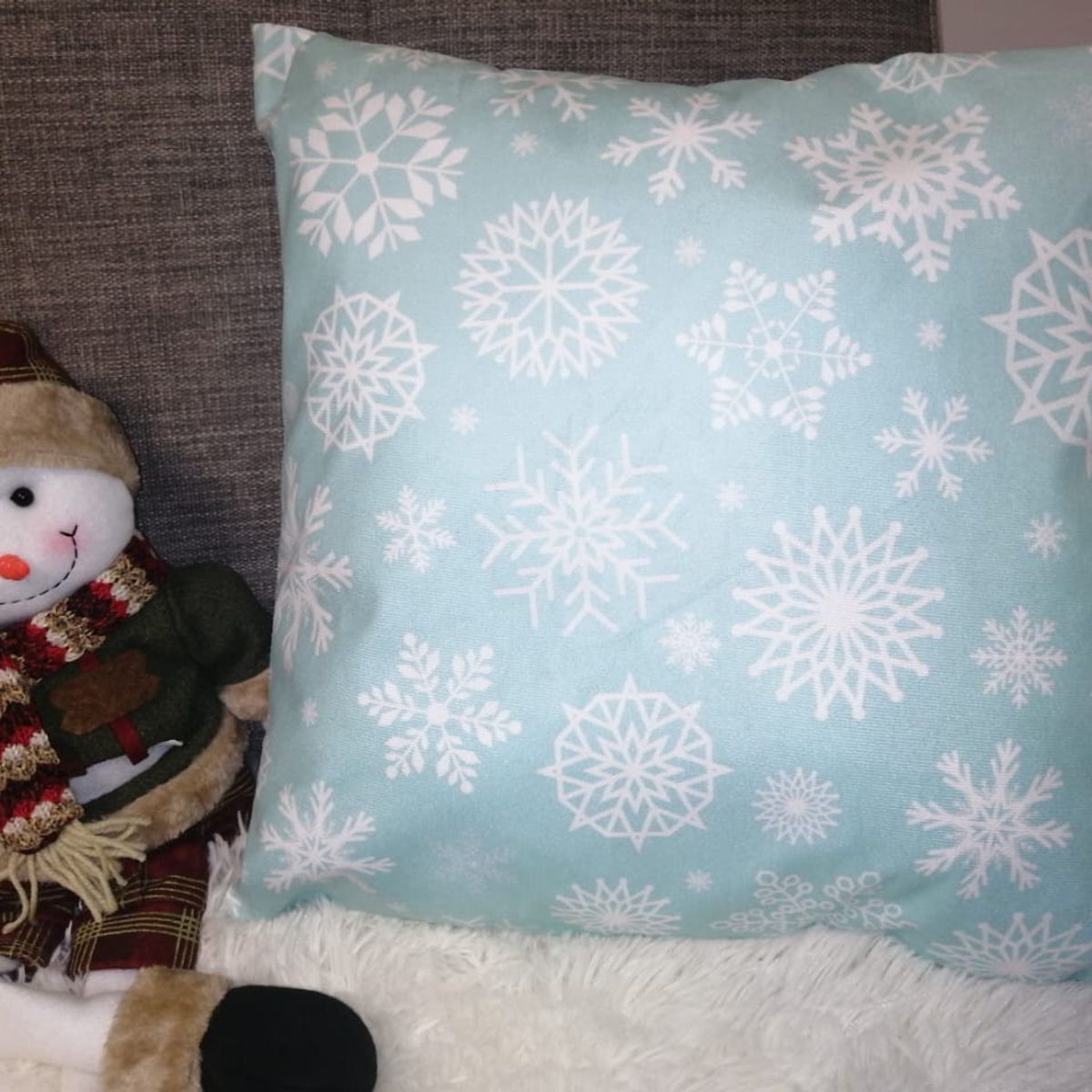 GENERICO - Funda de cojin de Navidad - Color Verde Menta Copos de Nieve